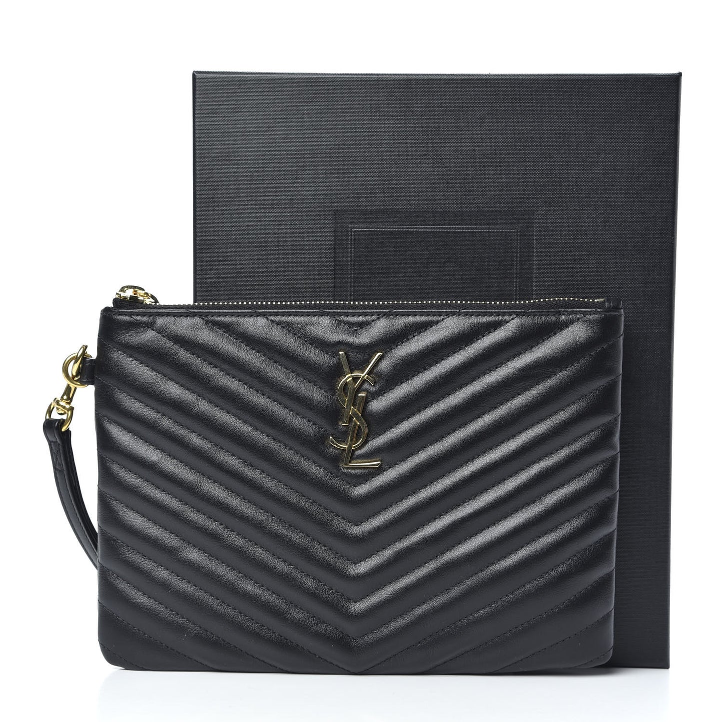 Calfskin Matelasse Chevron Monogram A5 Wristlet Black