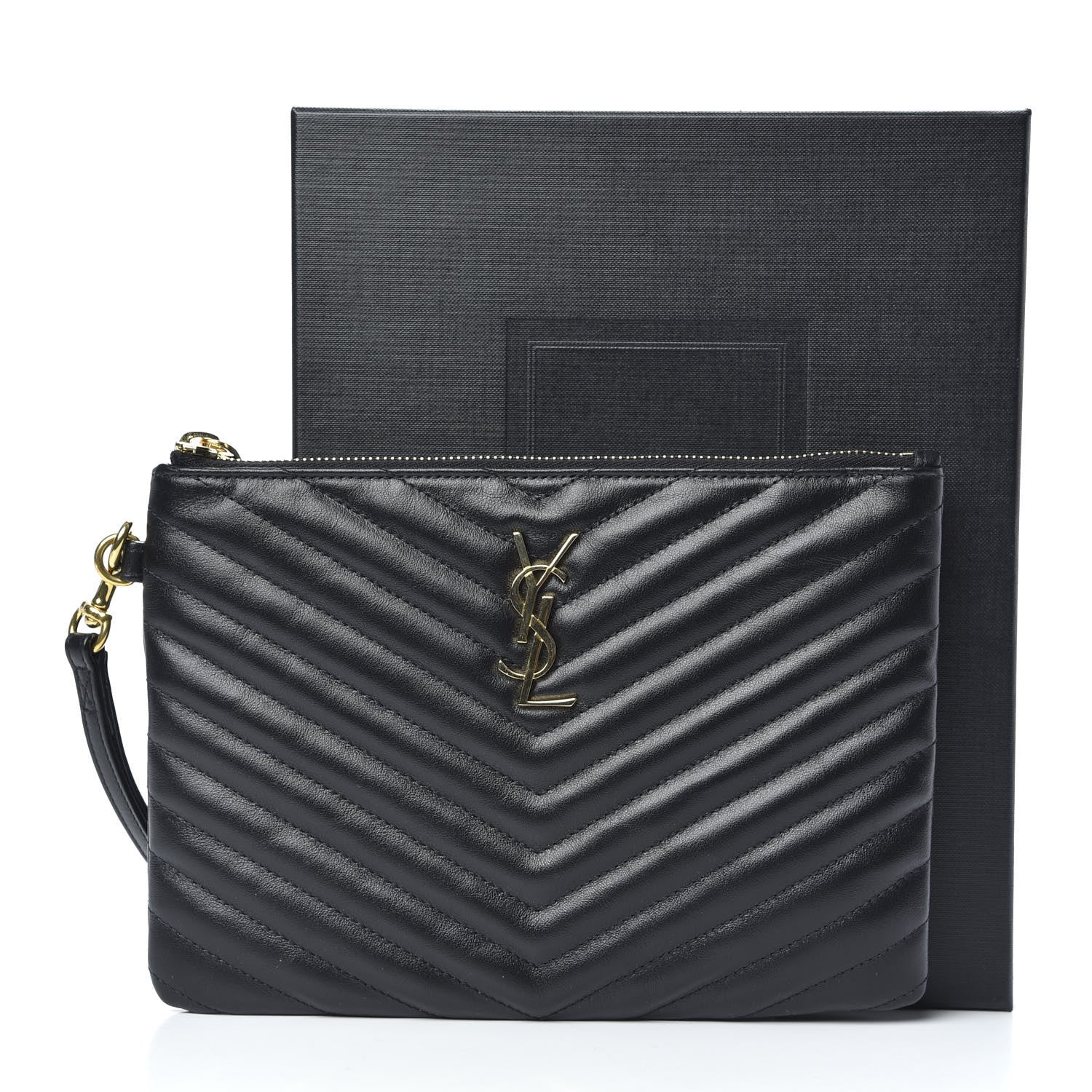 Saint Laurent Calfskin Matelasse Chevron Monogram A5 Wristlet Black 10 of 10