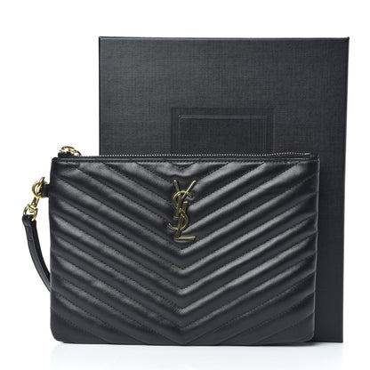 Saint Laurent Calfskin Matelasse Chevron Monogram A5 Wristlet Black 10 of 10