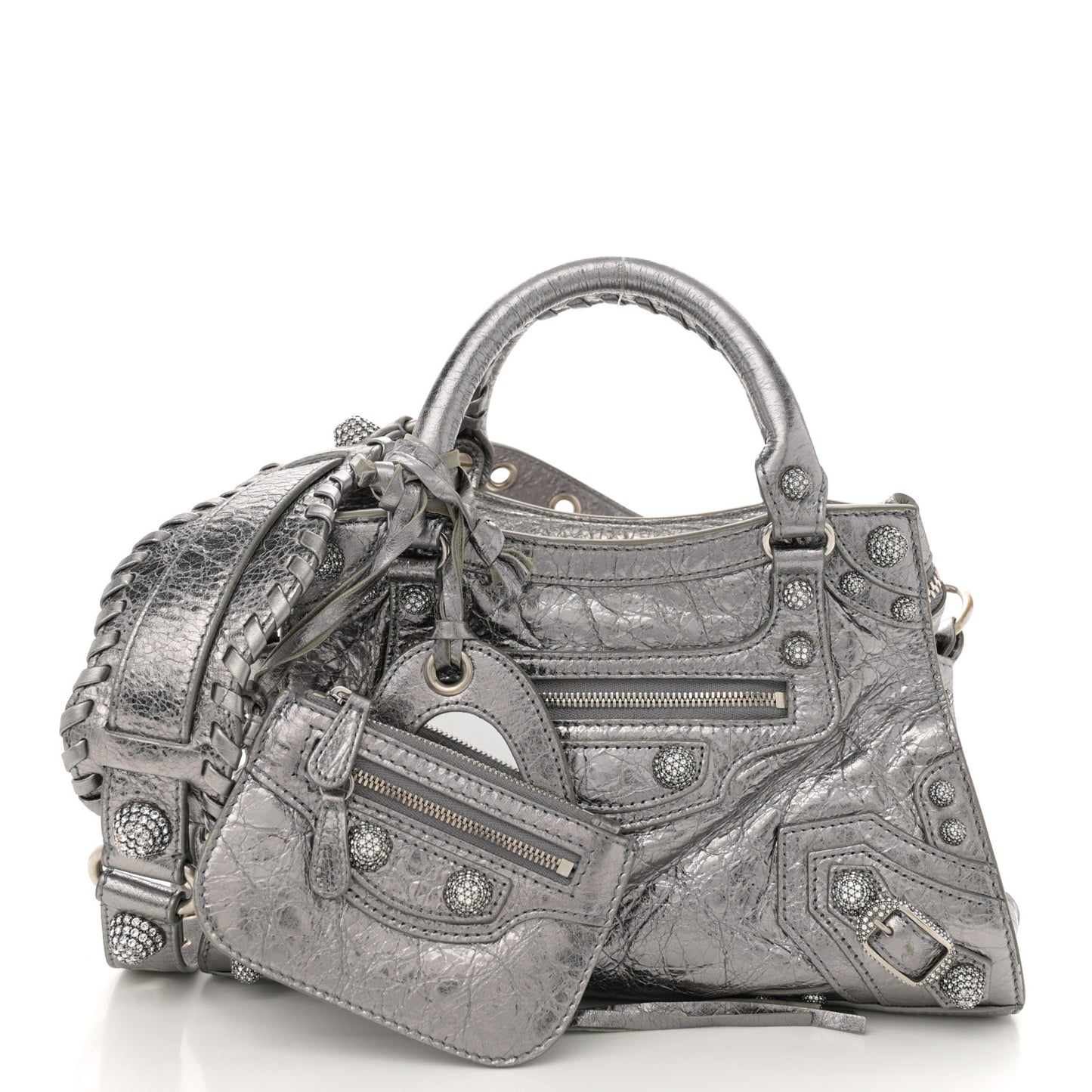 Agneau Arena Crystal Neo Cagole Handbag XS Silver