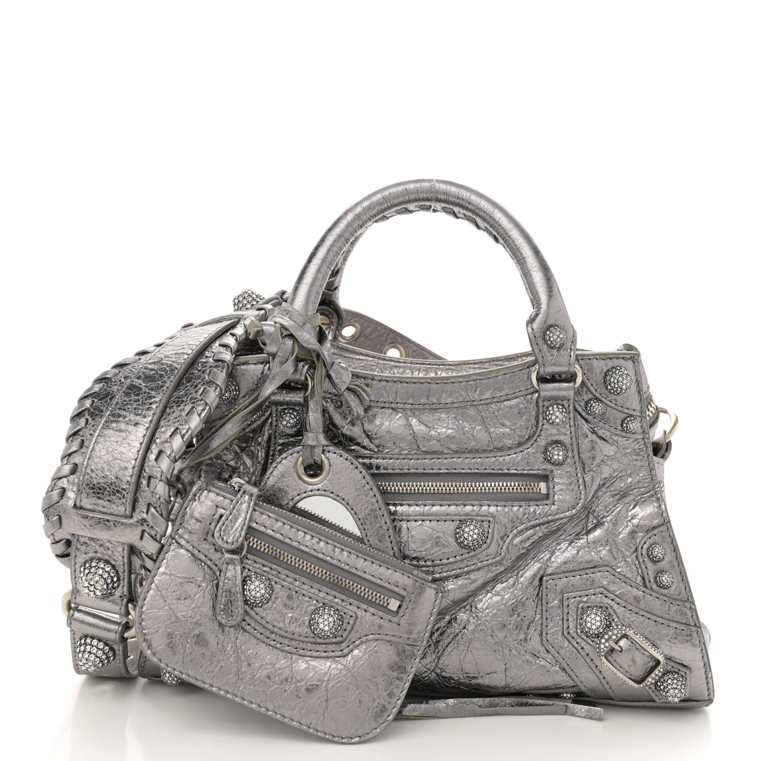 Balenciaga Agneau Arena Crystal Neo Cagole Handbag XS Silver 3 of 12