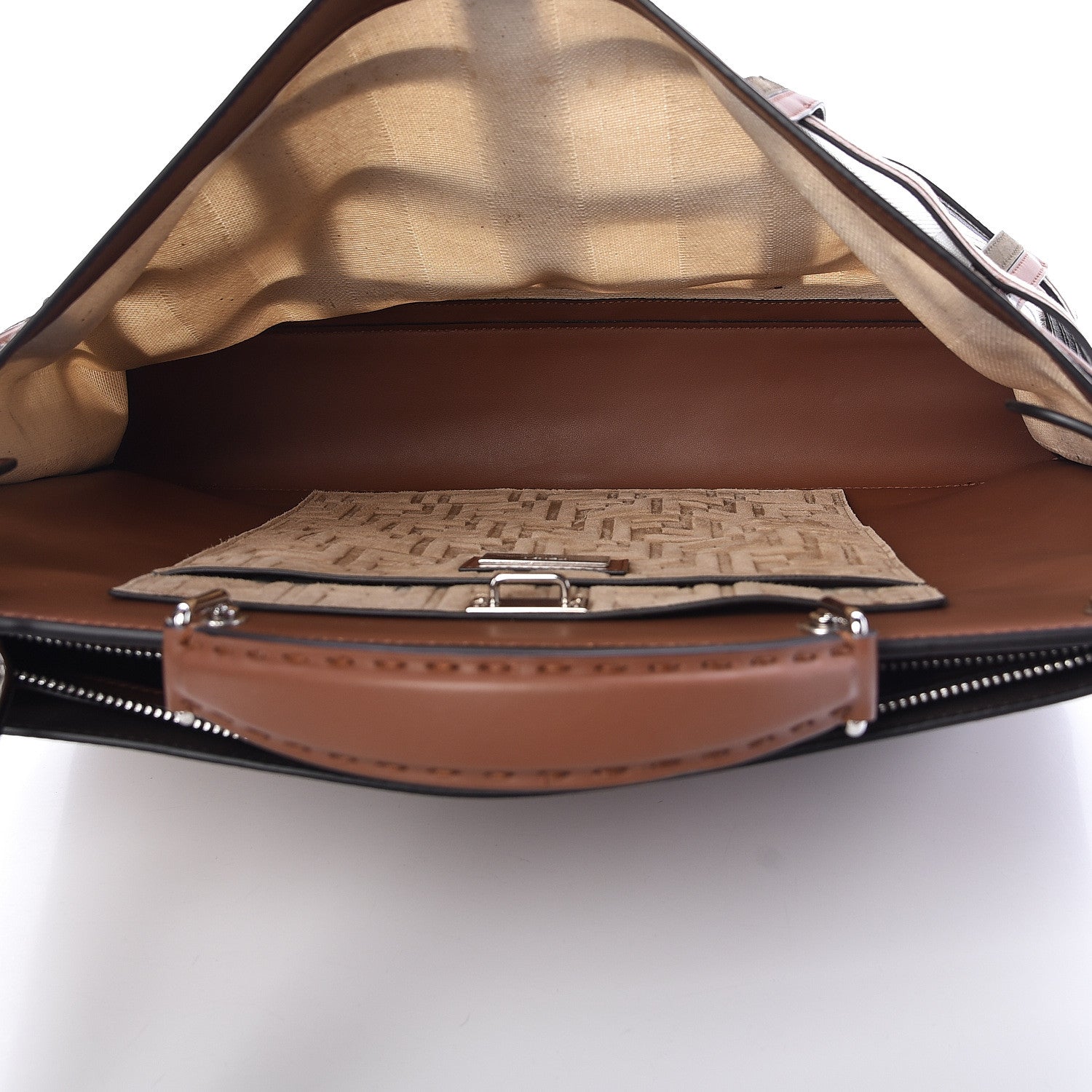 Fendi Canvas Calfskin Suede Large Peekaboo Iconic Essential Satchel Brown 6 of 14