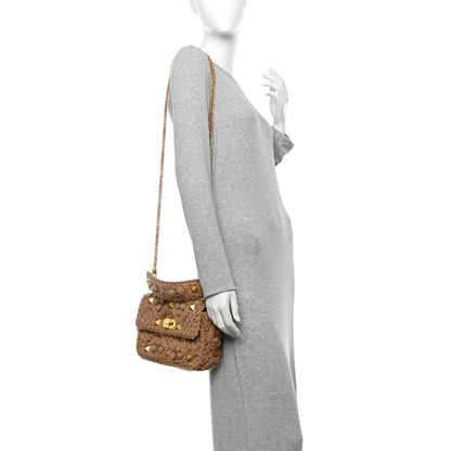 Valentino Garavani Cashmere Medium Roman Stud Shoulder Bag Brown 2 of 9