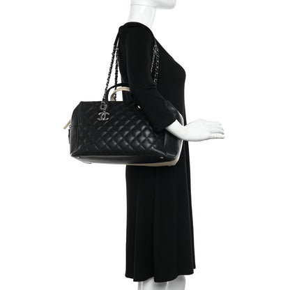 Chanel Calfskin Quilted Large Feather Weight Bowling Bag Black Ivory 2 of 21