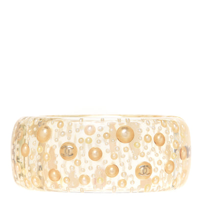 Chanel Resin CC Pearl Cuff Transparent White 1 of 4