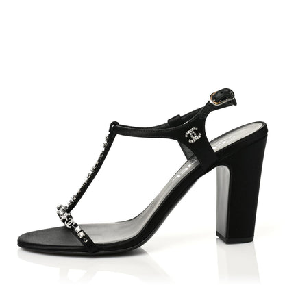 Chanel Satin Crystal Slingback Sandals 37 Black 1 of 9