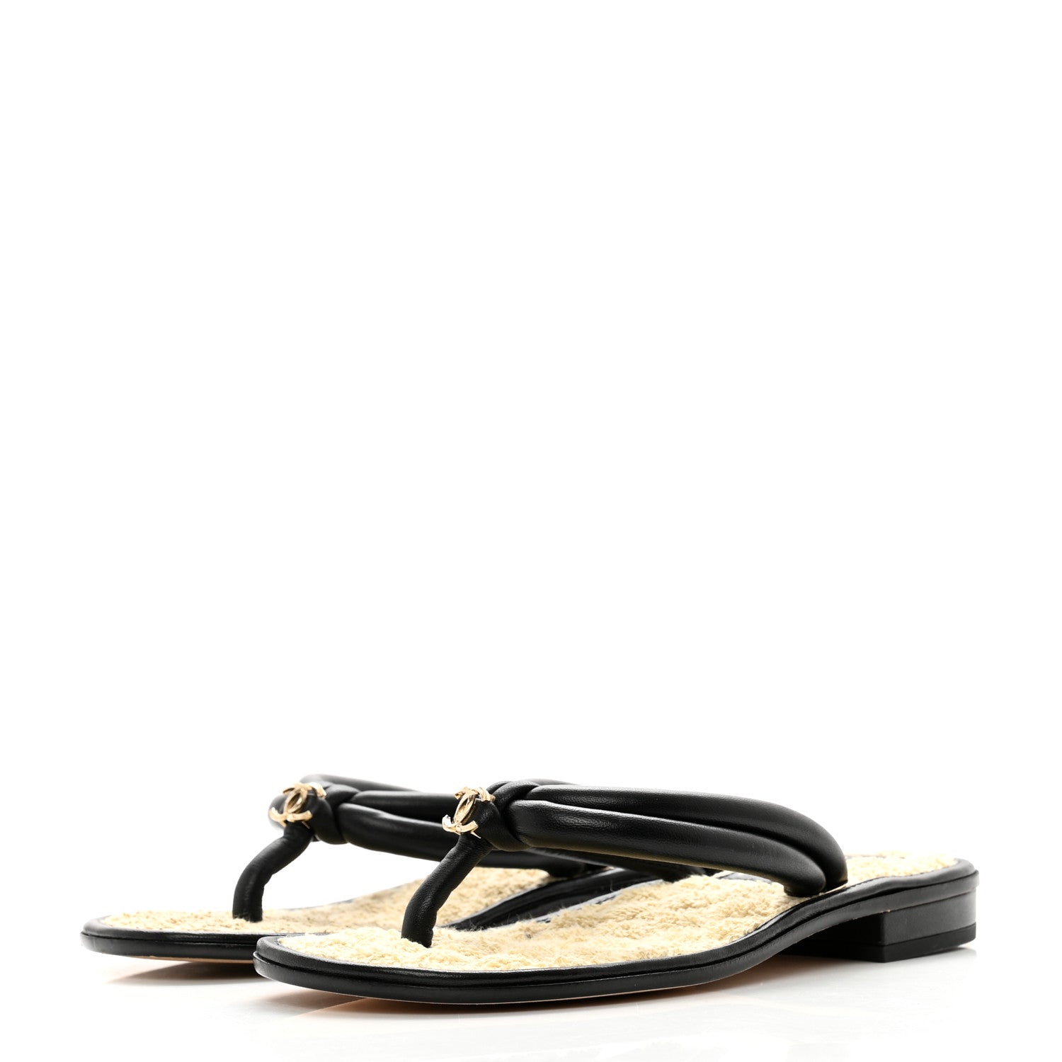Chanel Lambskin CC Thong Sandals 36 Black 3 of 8