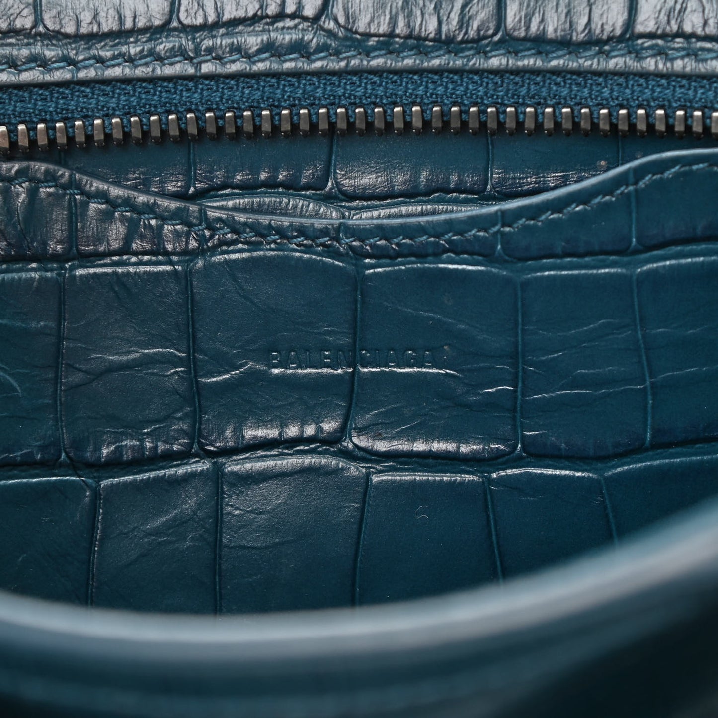 Calfskin Crocodile Embossed Neo Classic Silver Hardware Mini City Dark Petrol Blue