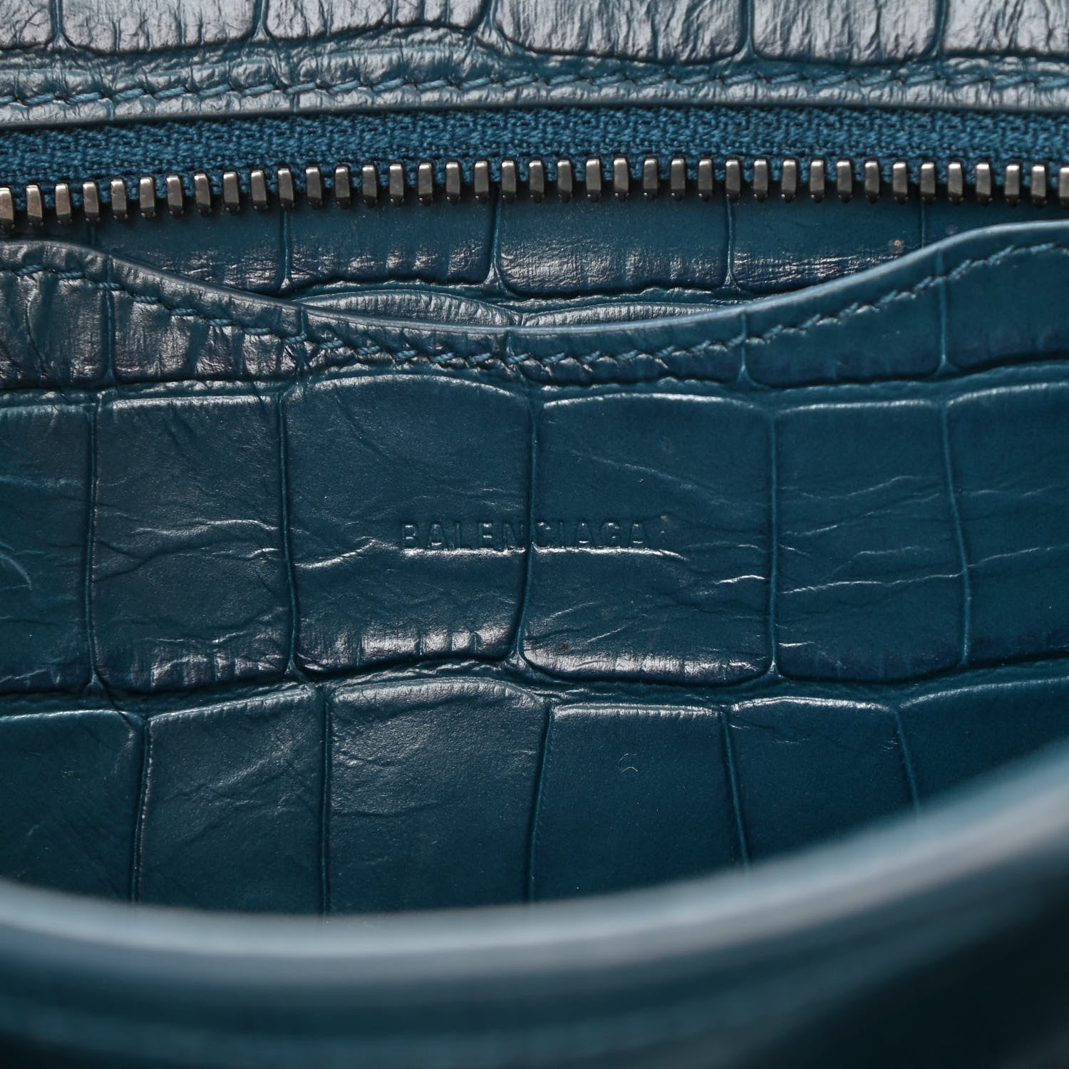 Balenciaga Calfskin Crocodile Embossed Neo Classic Silver Hardware Mini City Dark Petrol Blue 7 of 15