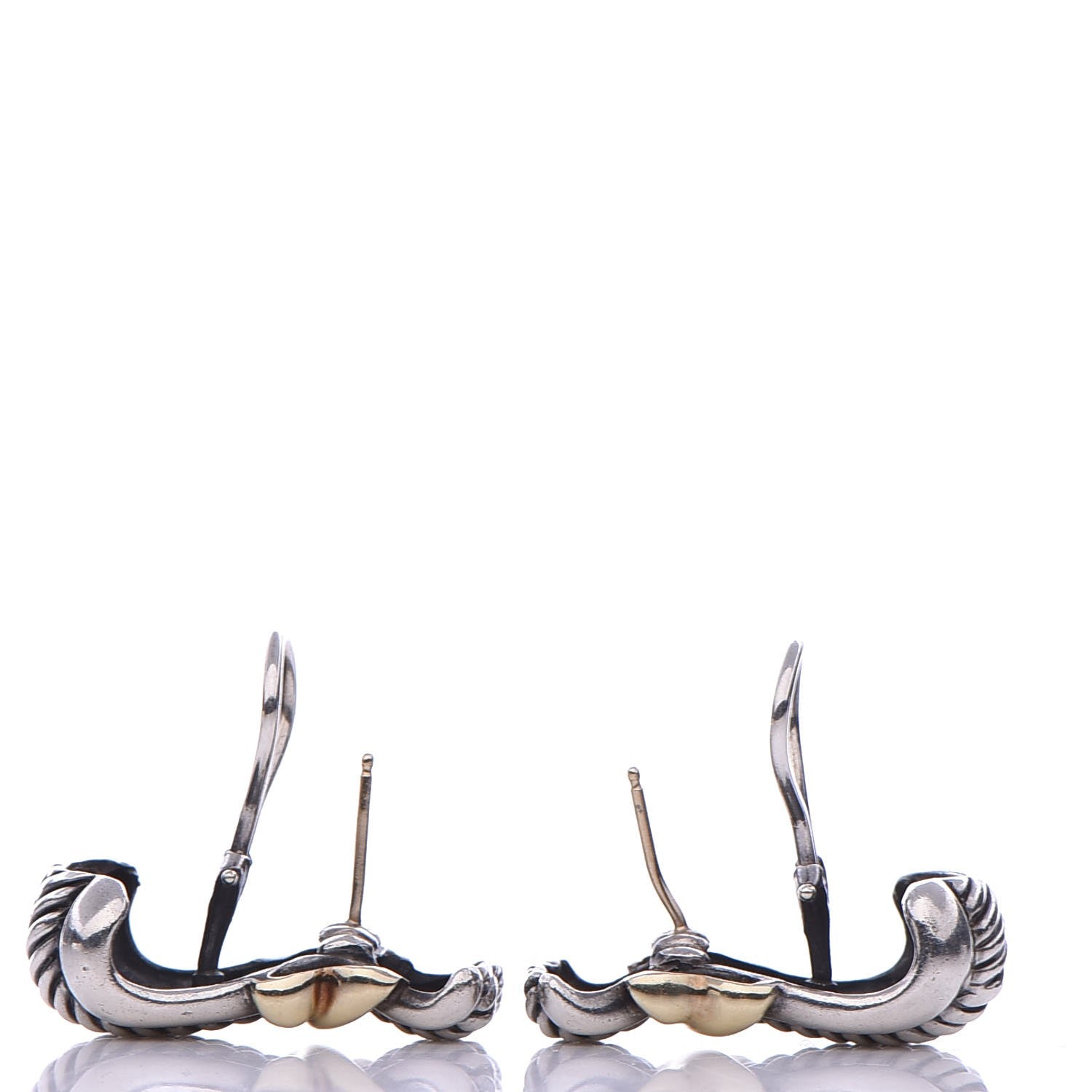 David Yurman Sterling Silver 14K Yellow Gold Classic Wheat Earrings 3 of 6