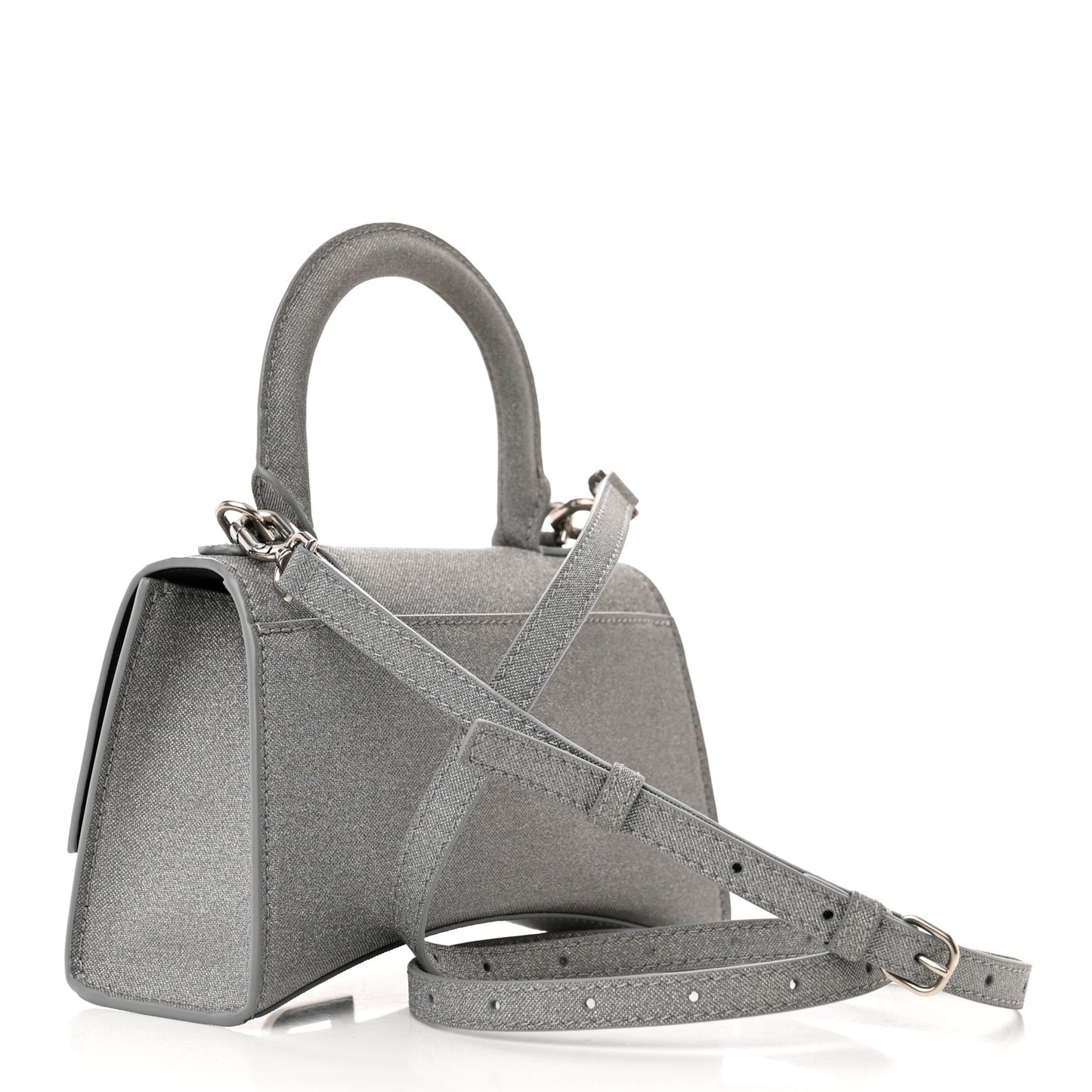 Glitter Fabric Hourglass Top Handle Bag XS Grey