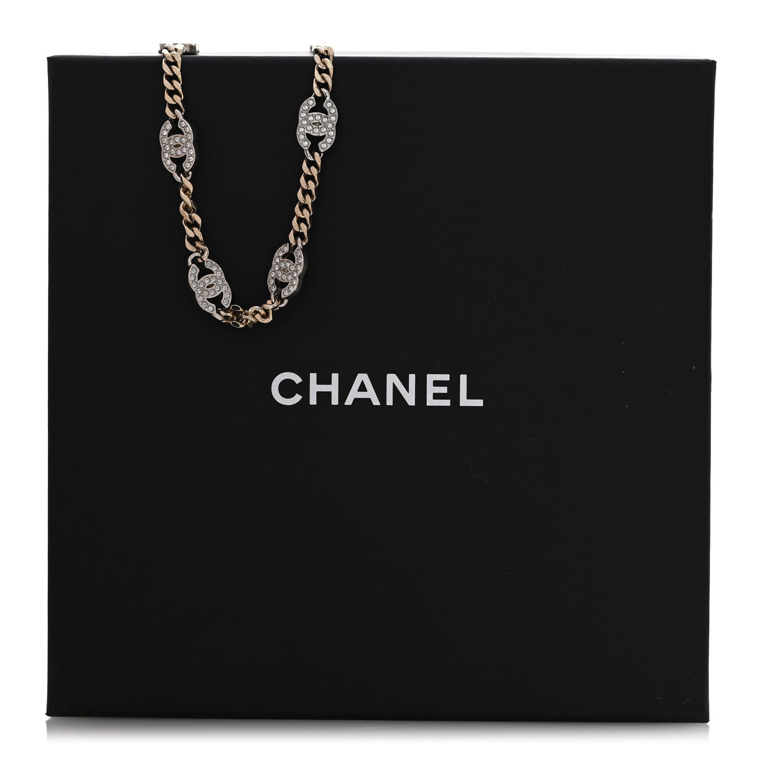Chanel Crystal Chain CC Link Choker Gold Silver 7 of 7