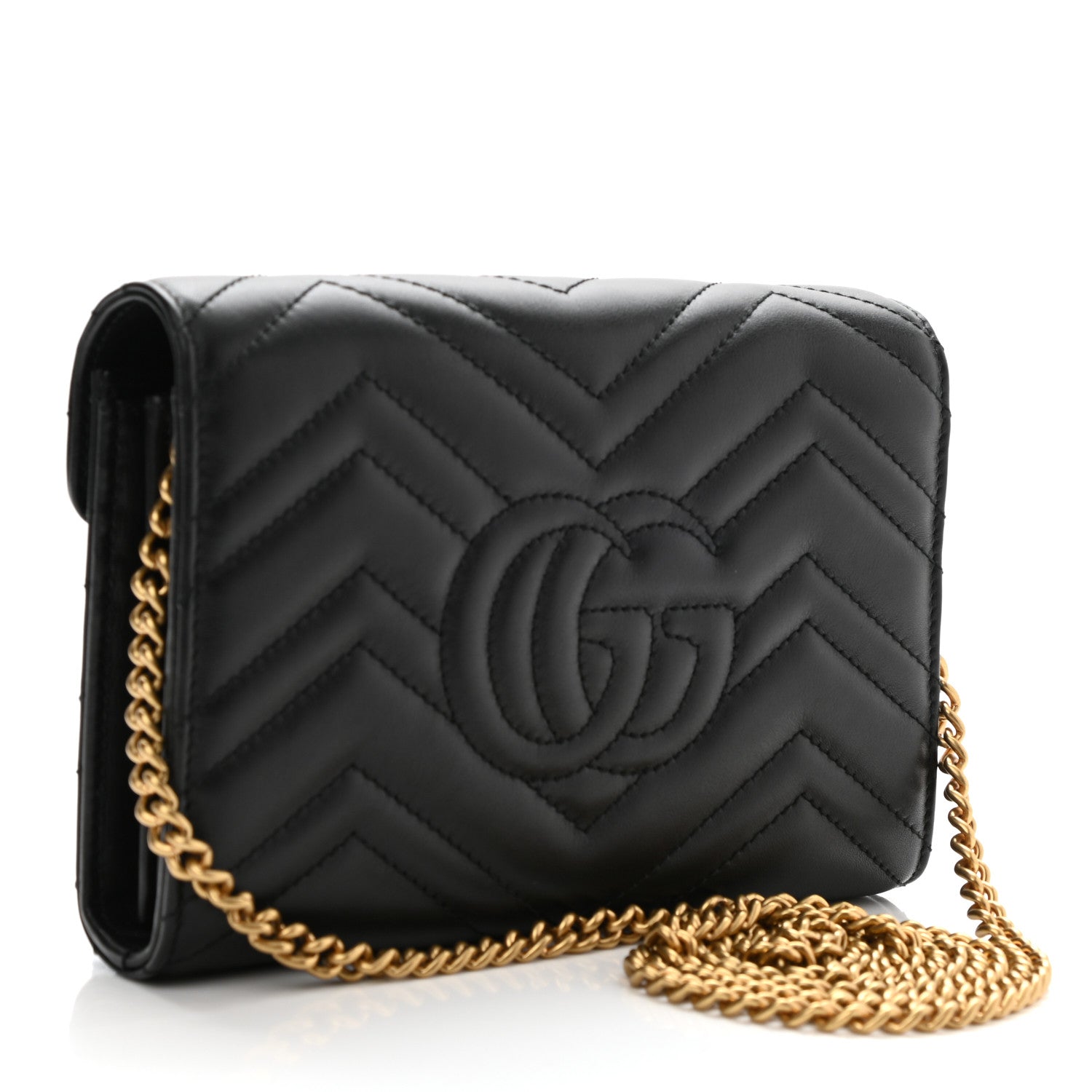 Gucci Calfskin Matelasse GG Marmont Chain Wallet Black 3 of 9