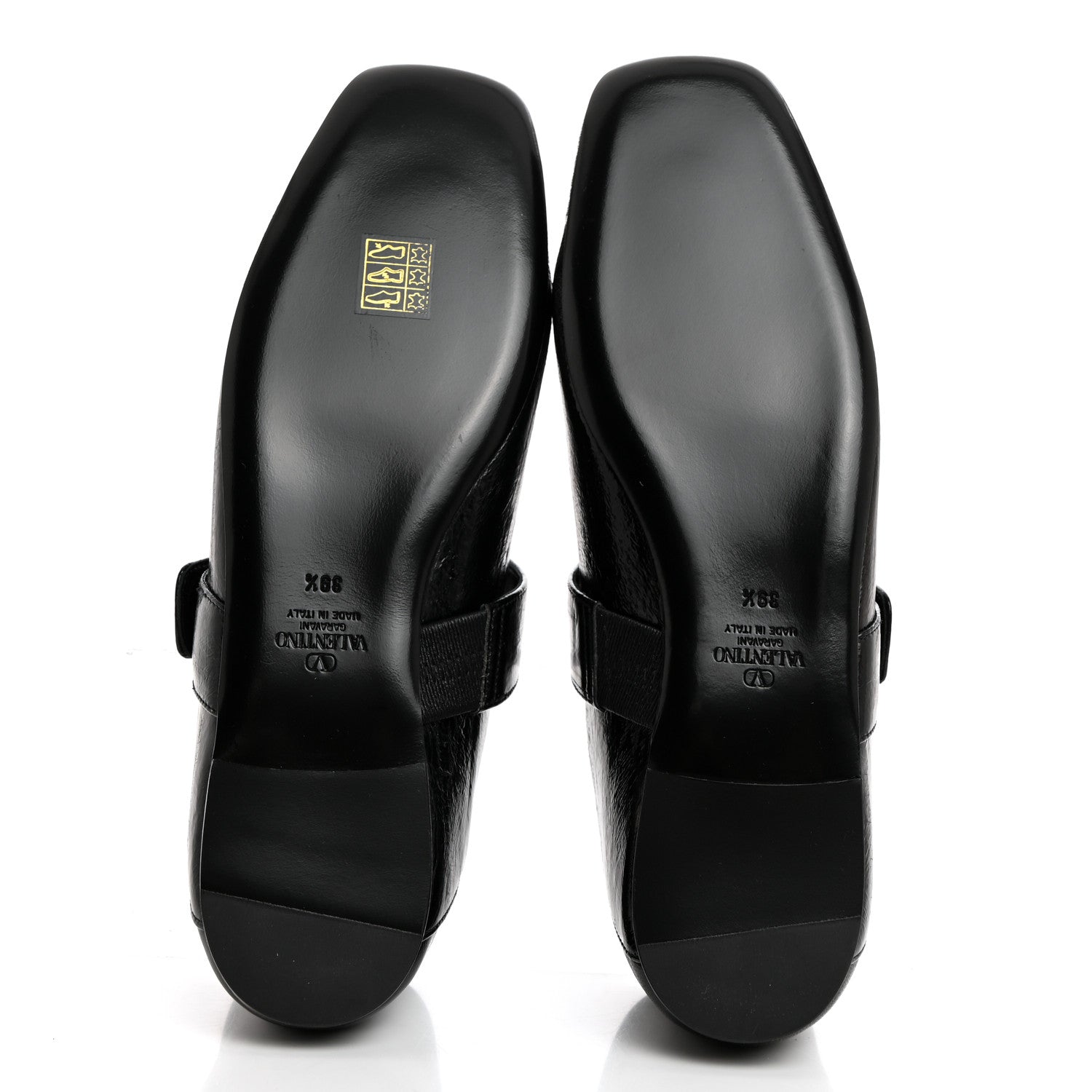 Valentino Garavani Textured Patent Nappa Locker Mary Jane Collapsible Heel Ballerina Flats 39.5 Black 5 of 9