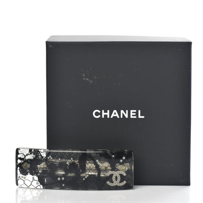 Chanel Resin Lace Pearl CC Barette Black White 5 of 5
