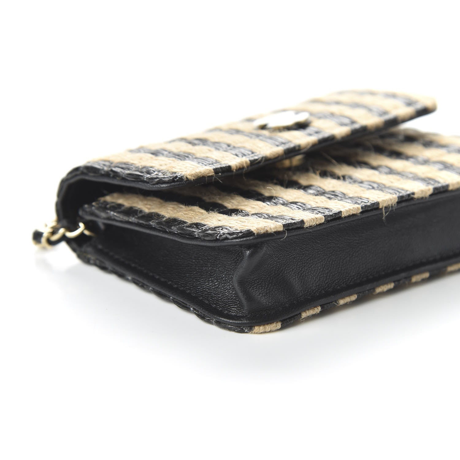 Chanel Raffia Jute Striped Belt Bag Black Beige 6 of 12
