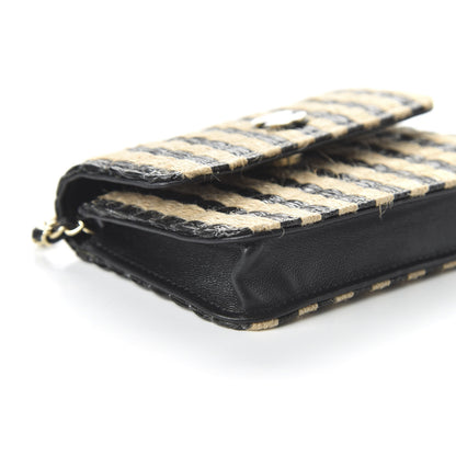 Chanel Raffia Jute Striped Belt Bag Black Beige 6 of 12