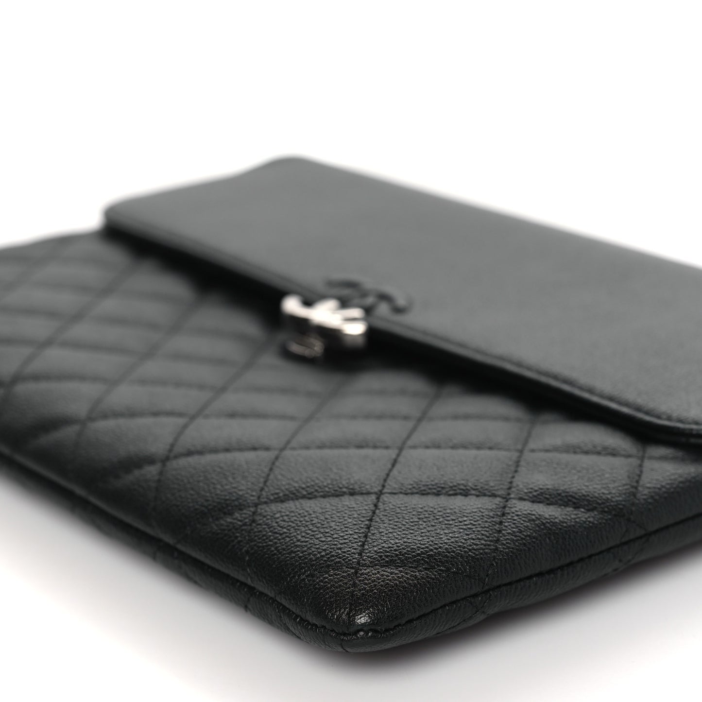 Grained Calfskin Quilted CC Box Pouch Black