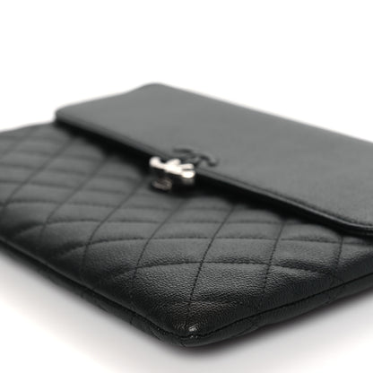 Chanel Grained Calfskin Quilted CC Box Pouch Black 11 of 12