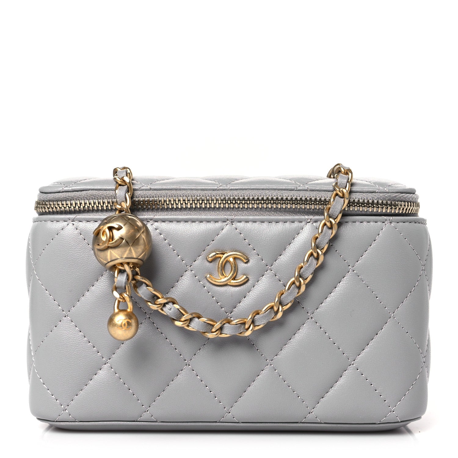 Chanel Lambskin Quilted Small Pearl Crush Vanity Case With Chain Grey 1 of 10