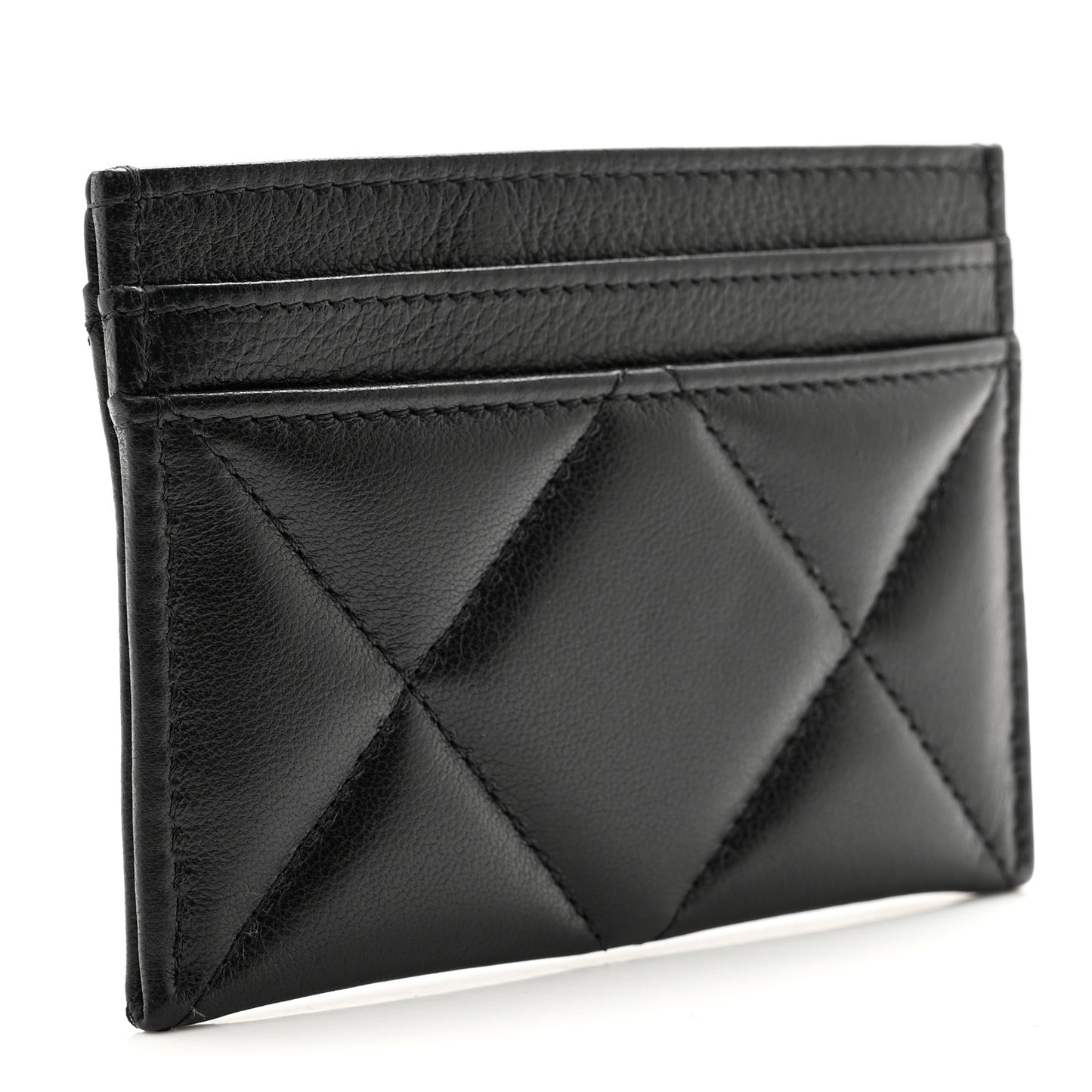 Lambskin Quilted Chanel 19 Card Holder Black