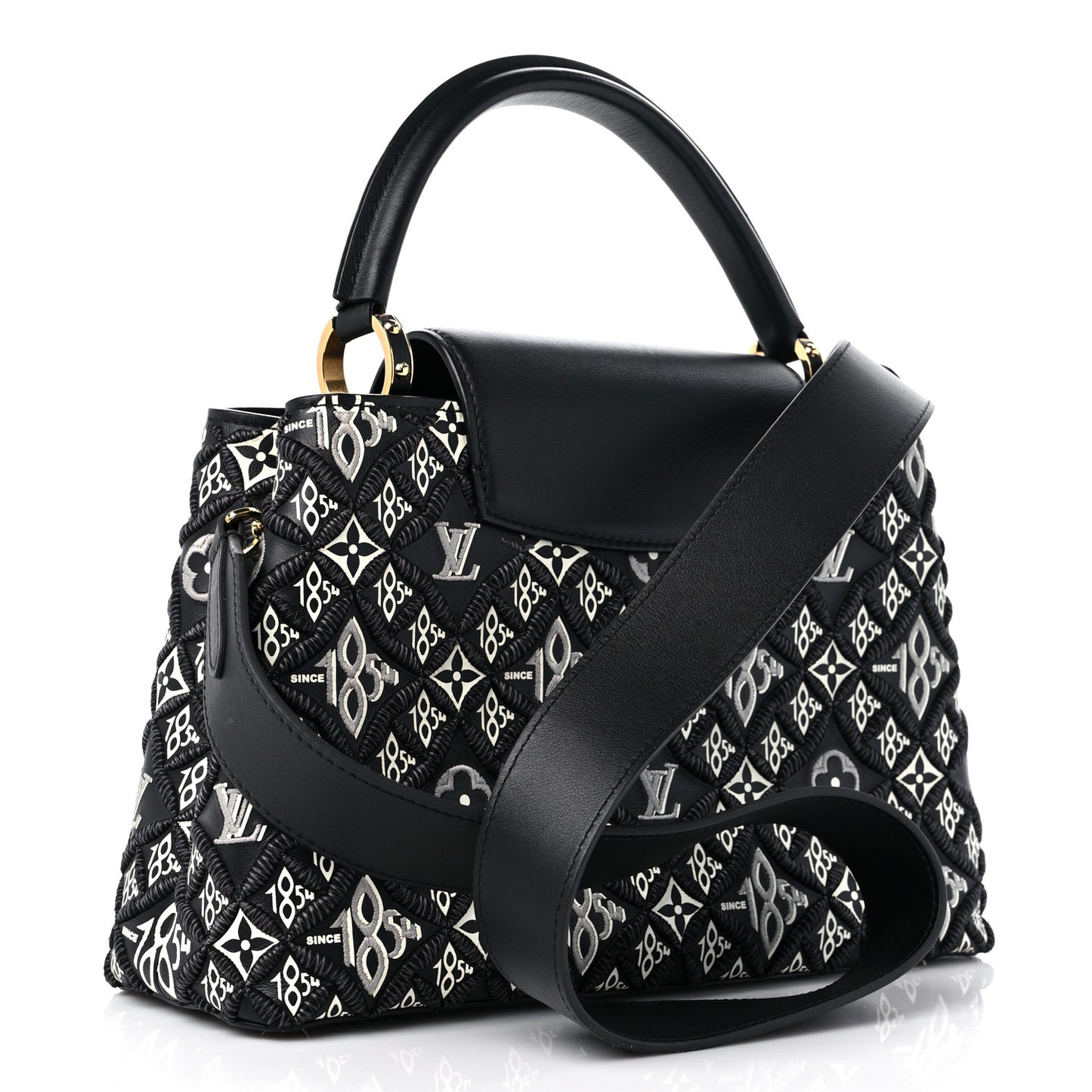 Calfskin Since 1854 Embroidered Capucines PM Black
