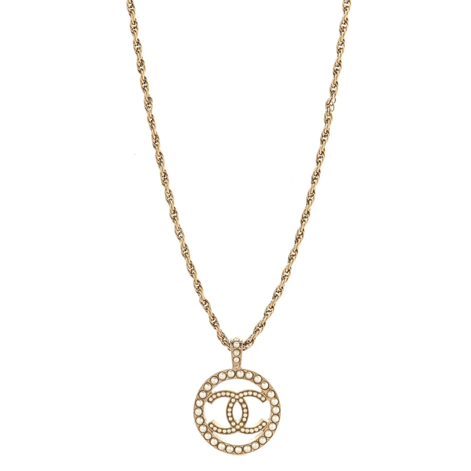 Chanel Pearl CC Round Pendant Necklace Gold 1 of 4
