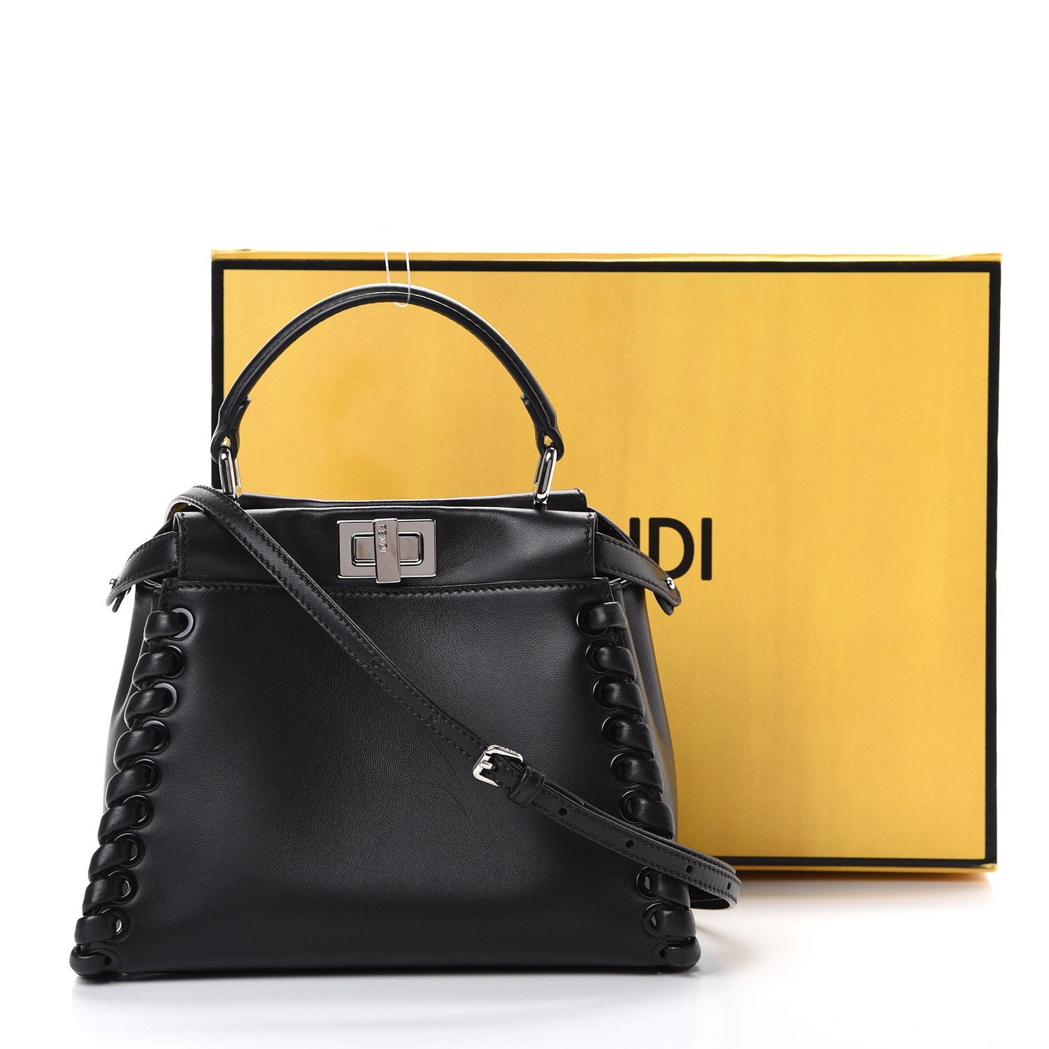 Fendi Nappa Lace Up Mini Peekaboo Iconic Satchel Black 14 of 14