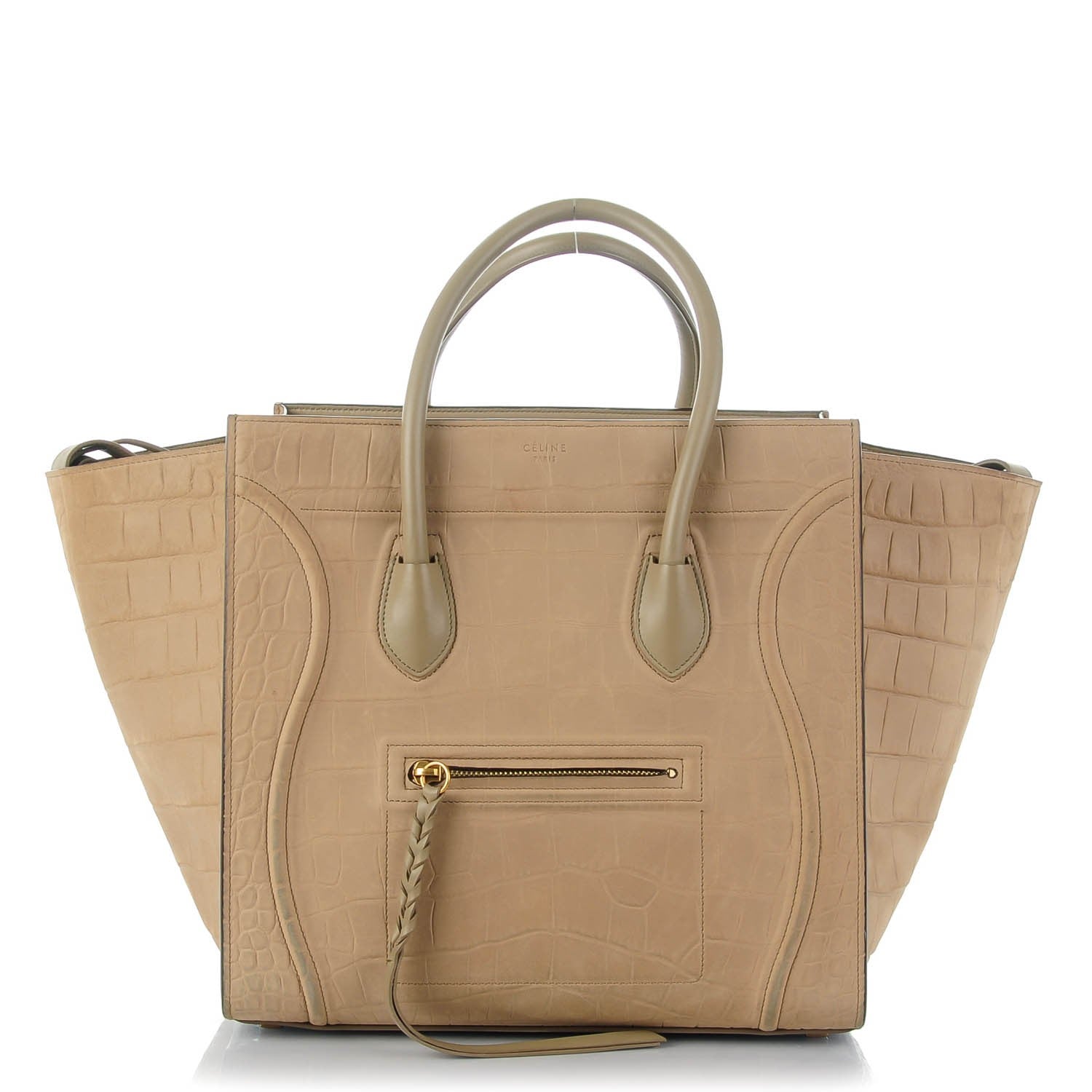 Celine Crocodile Embossed Nubuck Medium Phantom Luggage Beige 1 of 8