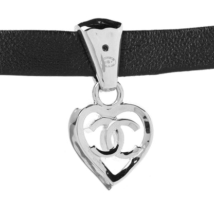 Chanel Metal Lambskin CC Heart Choker Necklace Black Silver 5 of 6