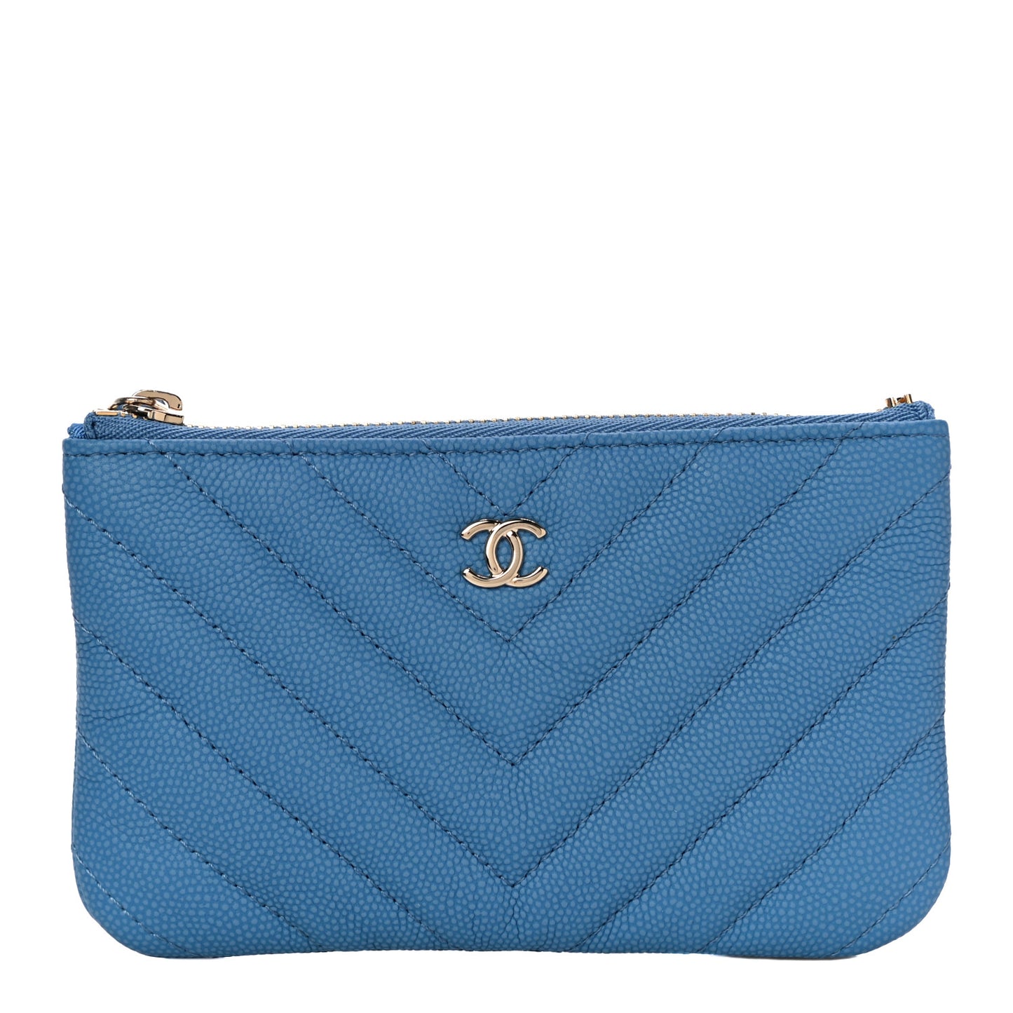 Caviar Chevron Quilted Small Cosmetic Case Blue