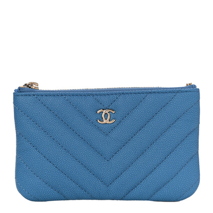 Chanel Caviar Chevron Quilted Small Cosmetic Case Blue 1 of 11