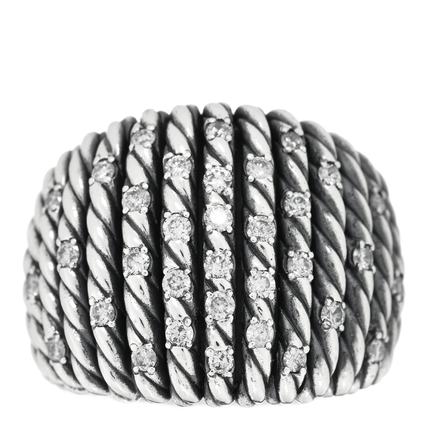 David Yurman Darkened Sterling Silver Diamond Tempo Ring 54 7 2 of 5