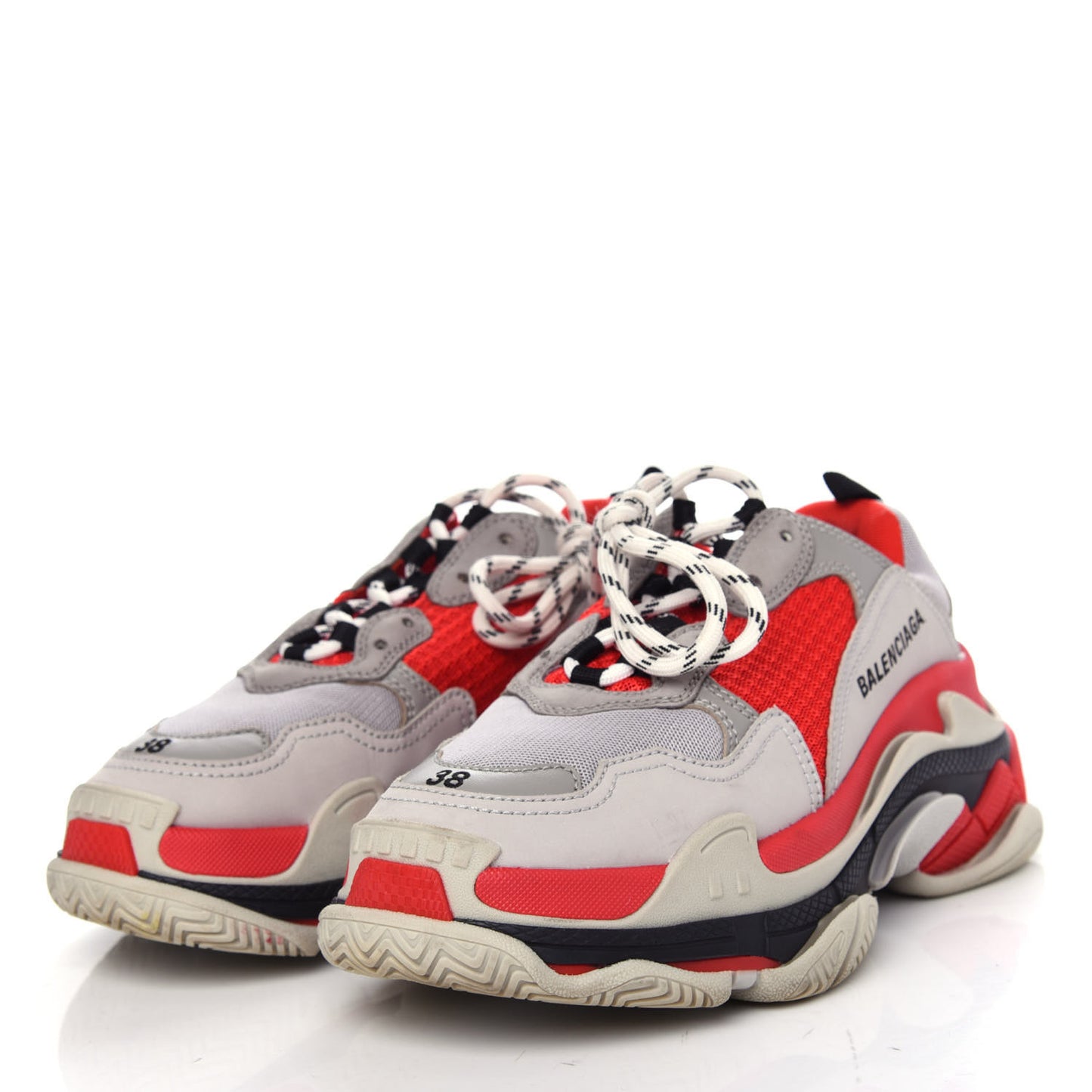 Fabric Mesh Womens Triple S Sneakers 38 Red Grey White