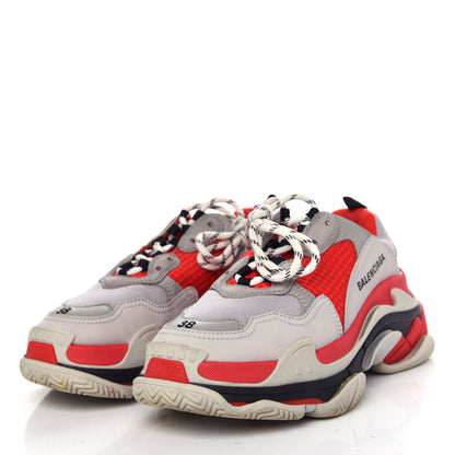 Balenciaga Fabric Mesh Womens Triple S Sneakers 38 Red Grey White 3 of 11