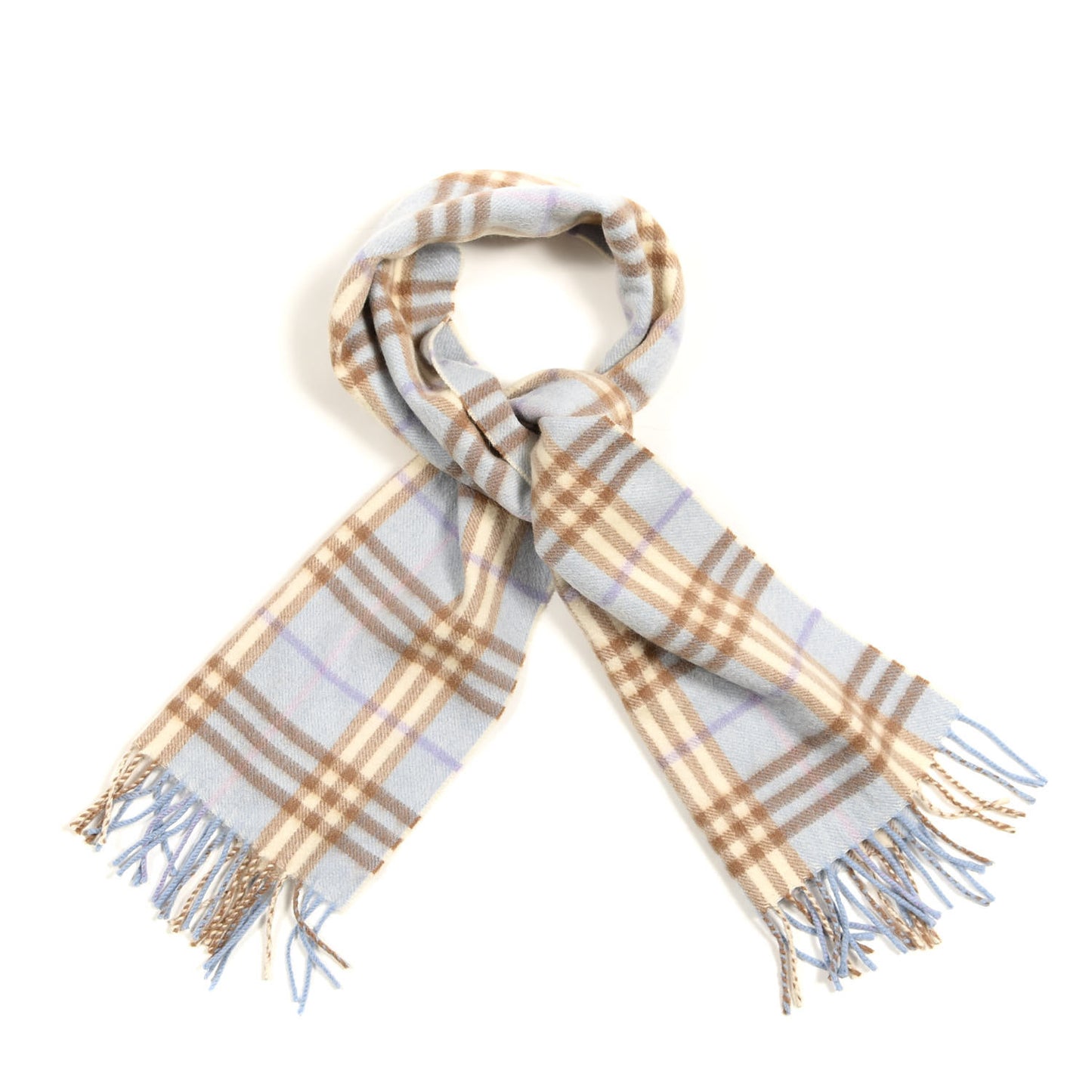 Cashmere Check Fringe Scarf Light Blue