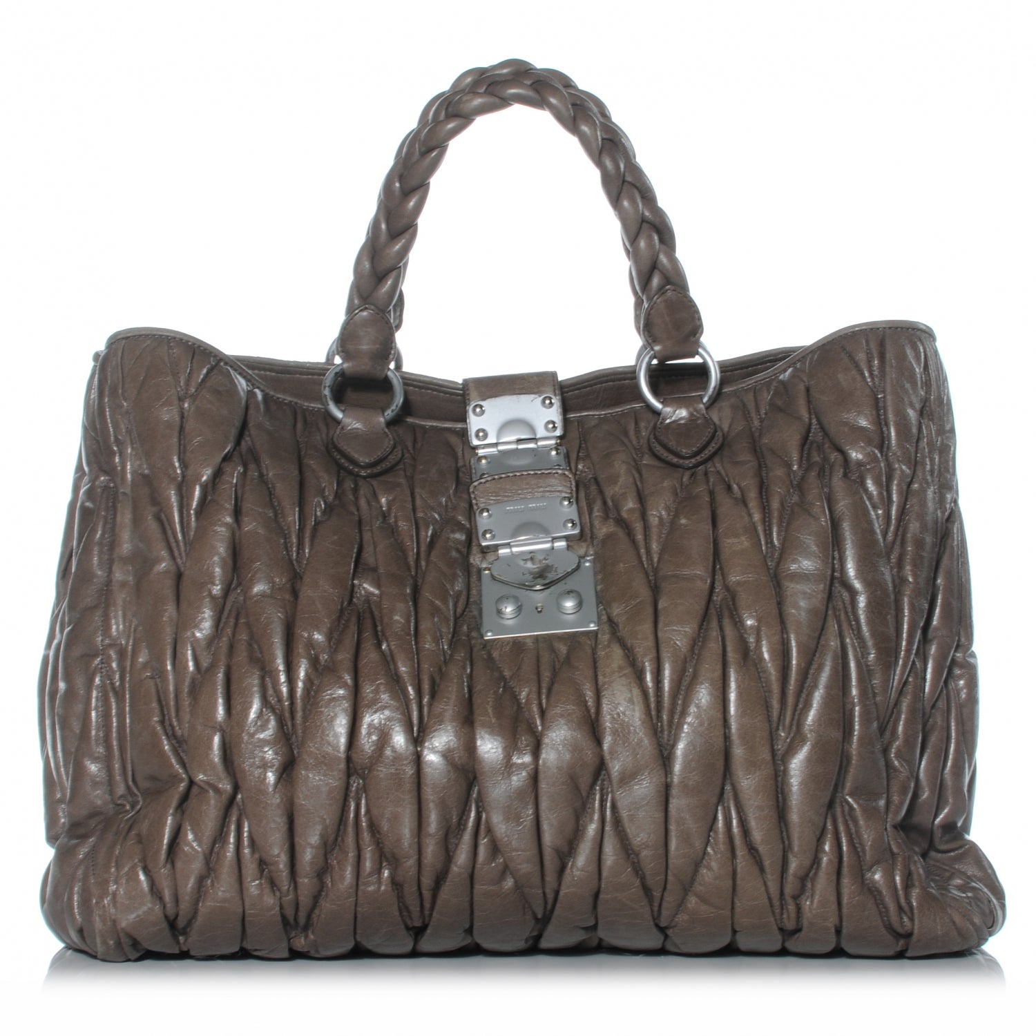 Miu Miu Leather Matelasse Tote Fumo 1 of 9