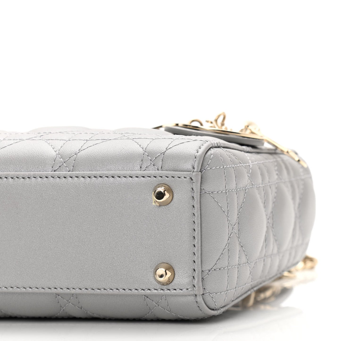 Metallic Lambskin Cannage Mini Lady Dior Grey