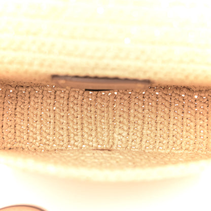 Prada Yarn Raffia Effect Crochet Logo Embroidered Flap Shoulder Bag Naturale 5 of 9