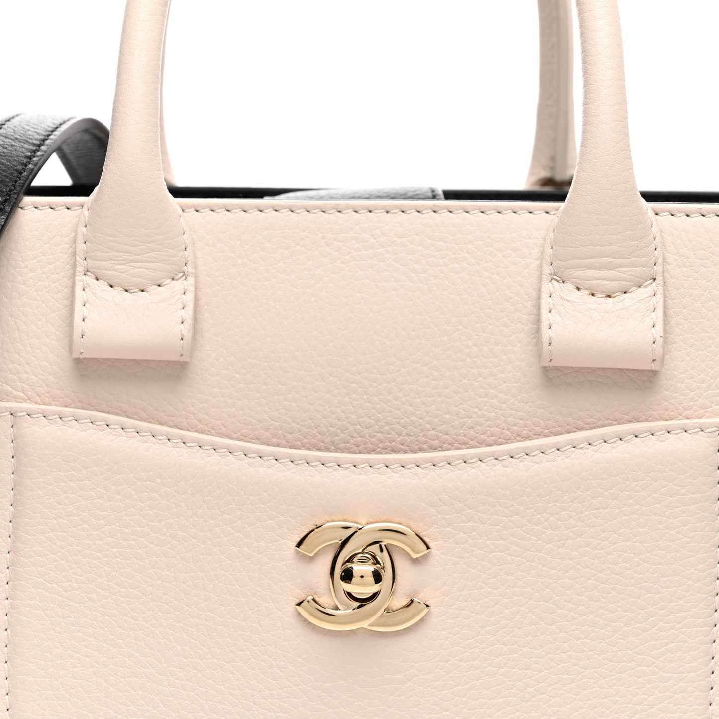 Grained Calfskin Mini Bi-Color Neo Executive Shopper Tote Beige Black