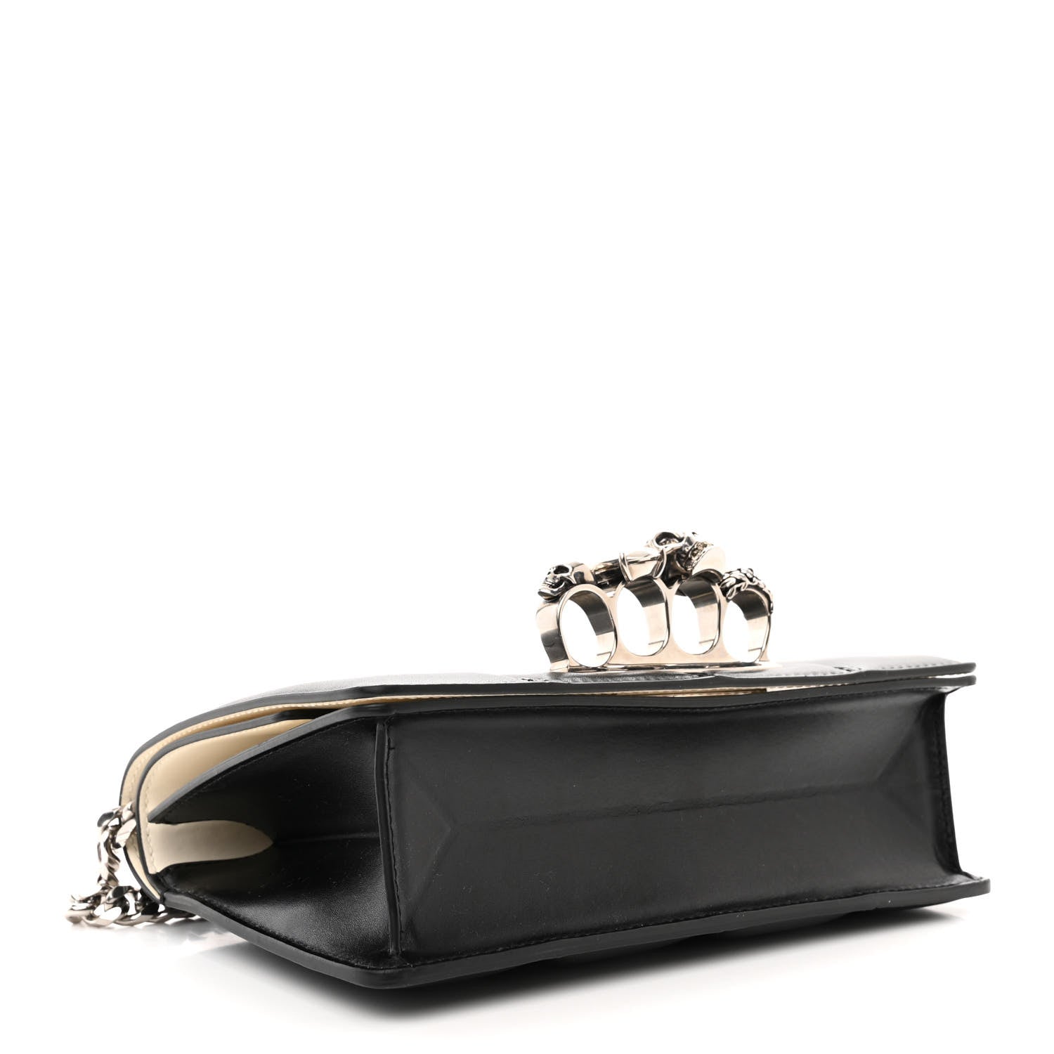 Alexander McQueen Calfskin Slash Knuckle Shoulder Bag Black Ivory 4 of 13