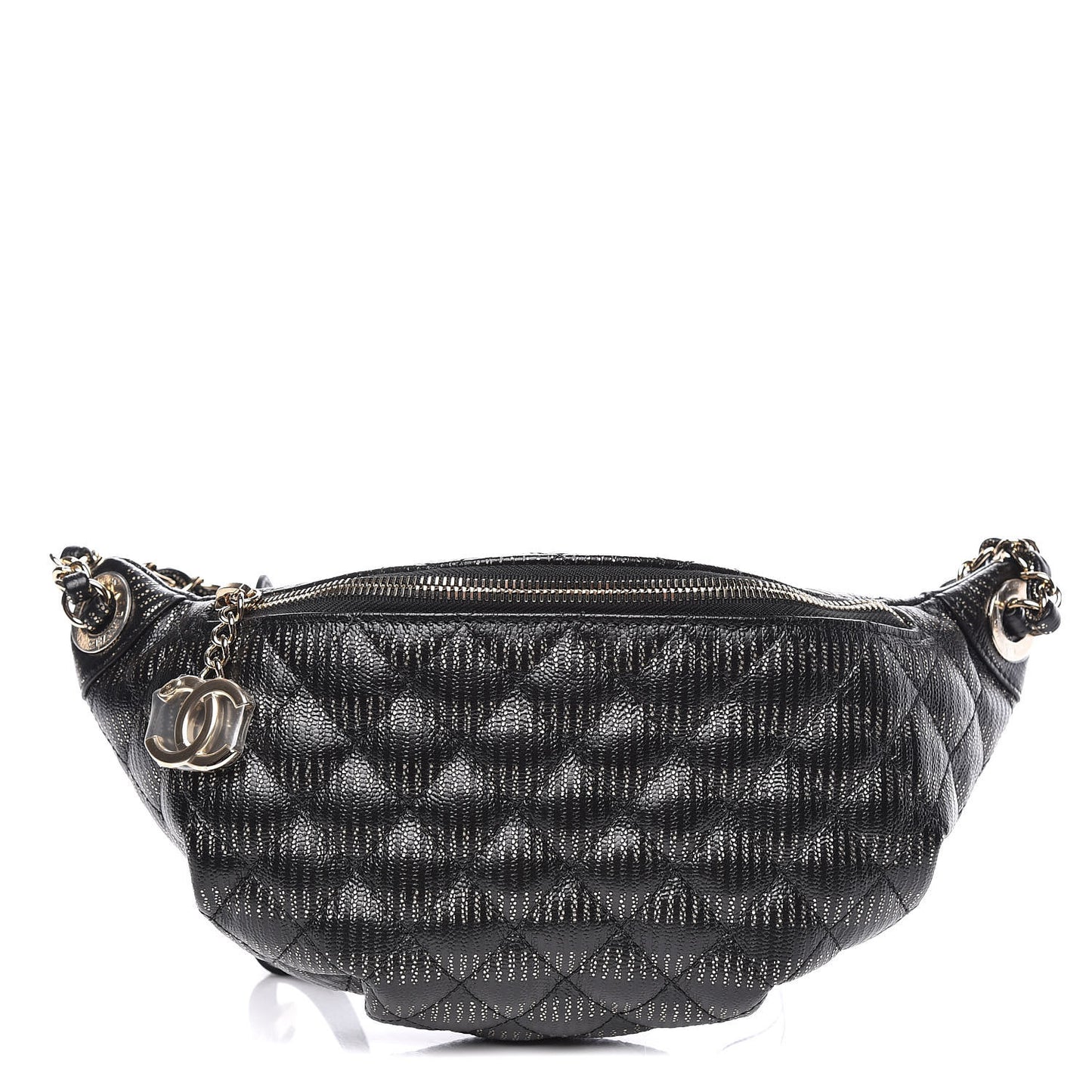 Caviar Quilted Waist Bag Black Gold