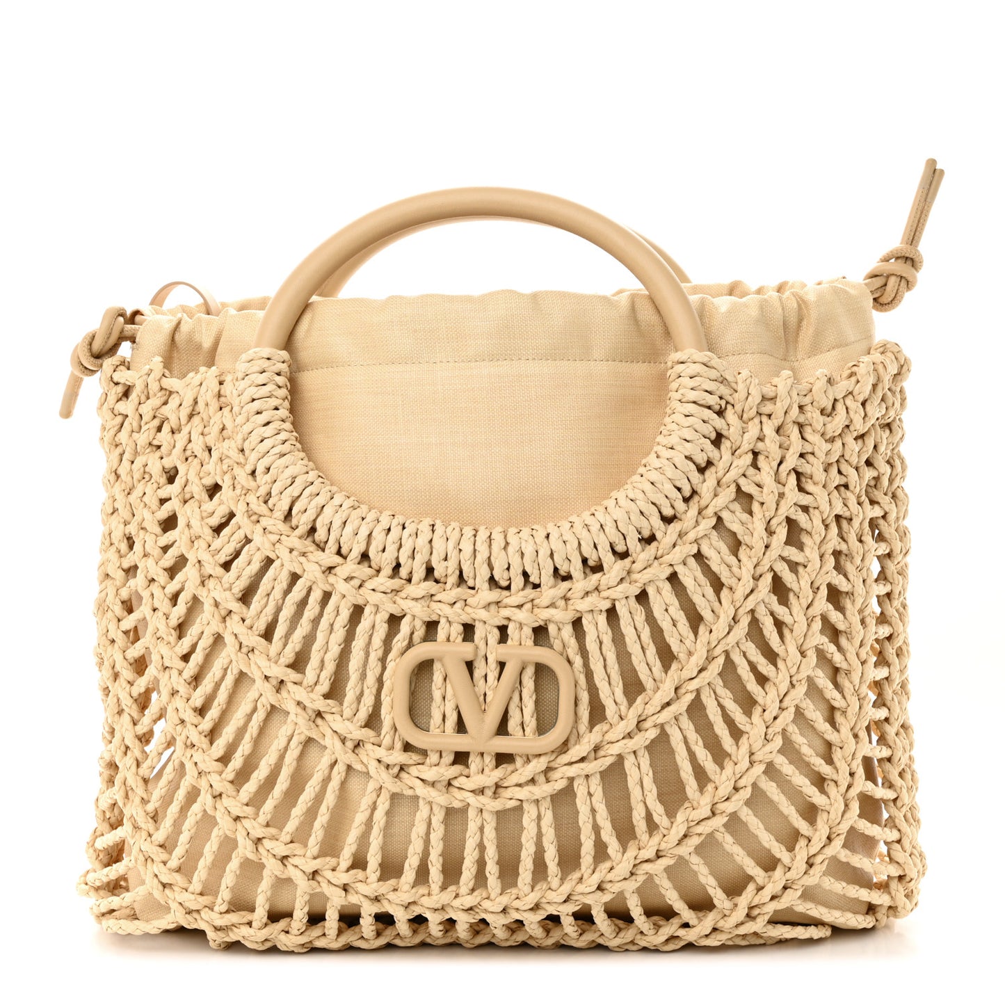 Raffia Calfskin Vlogo AllKnots Shopping Tote Natural