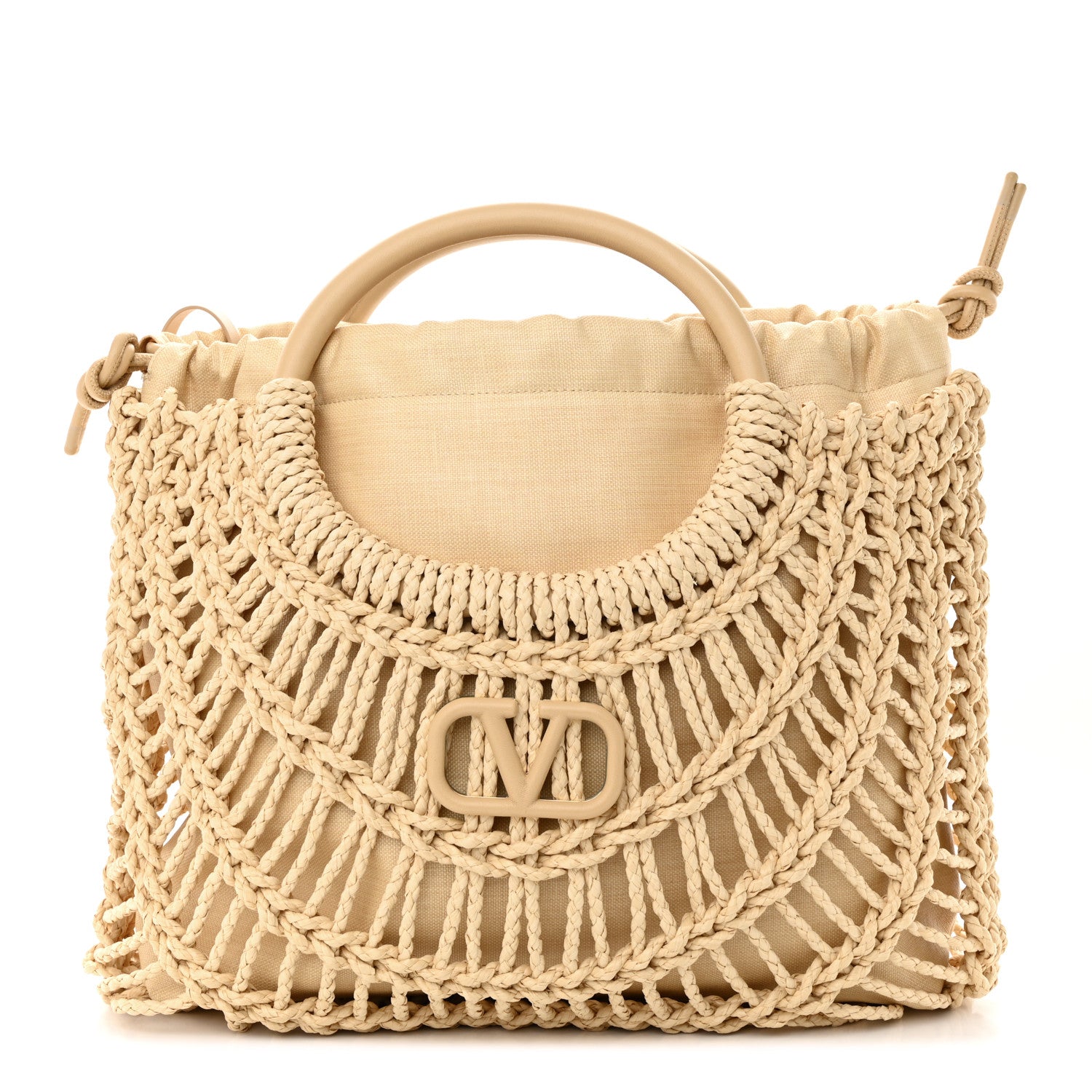 Valentino Garavani Raffia Calfskin Vlogo AllKnots Shopping Tote Natural 1 of 10