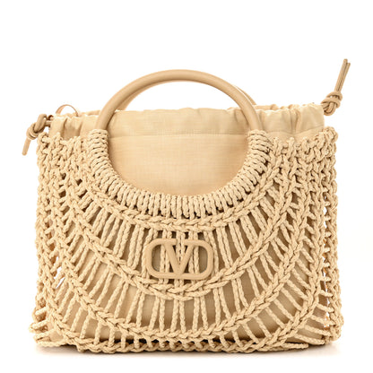 Valentino Garavani Raffia Calfskin Vlogo AllKnots Shopping Tote Natural 1 of 10