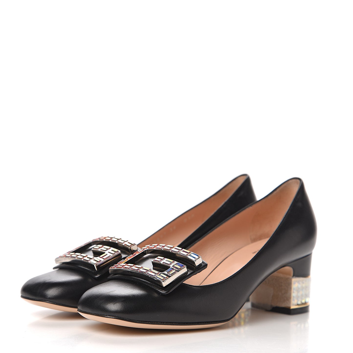 Malaga Kid Crystal Square G Madelyn Mid Heel Loafer Pumps 36 Black
