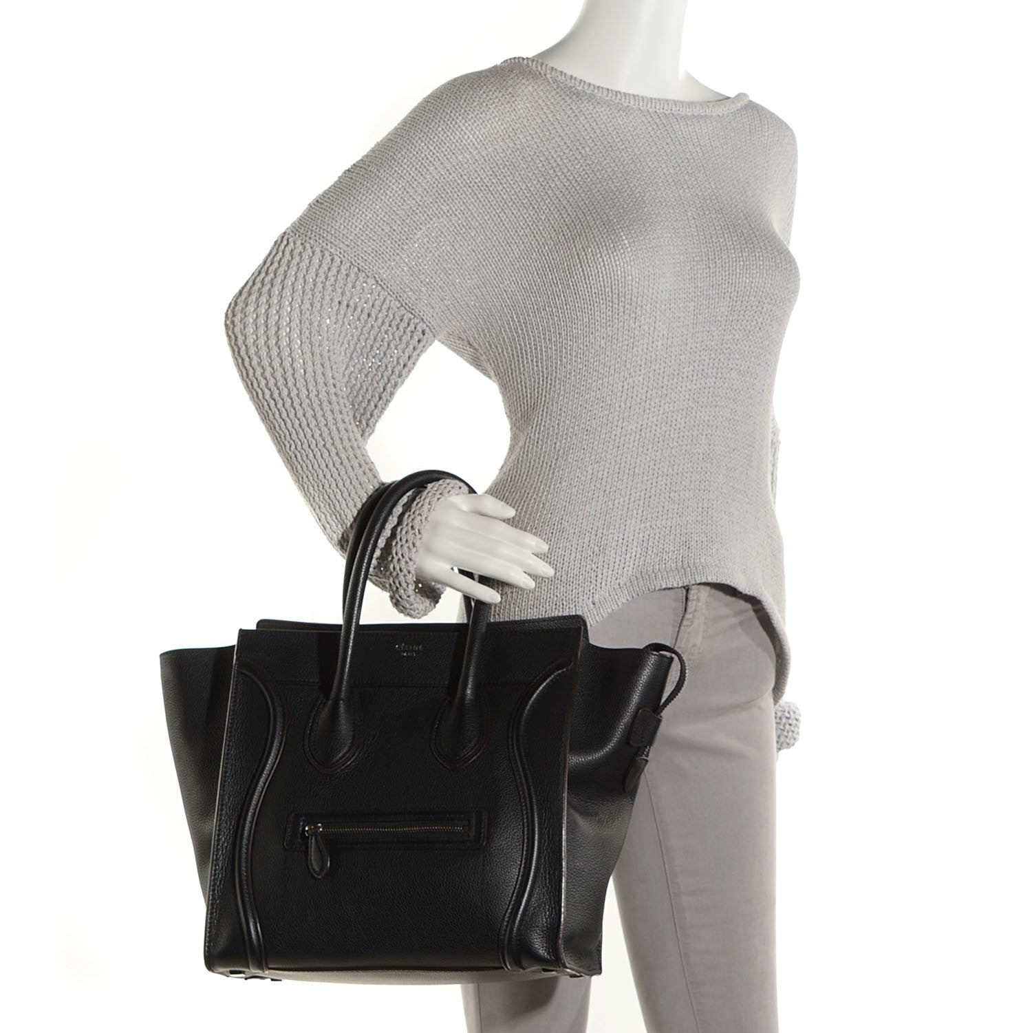 Celine Drummed Calfskin Mini Luggage Black 2 of 8