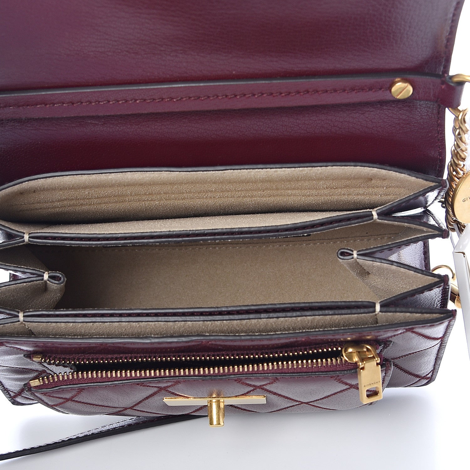 Givenchy Goatskin Quilted Small GV3 Shoulder Bag Aubergine 5 of 9