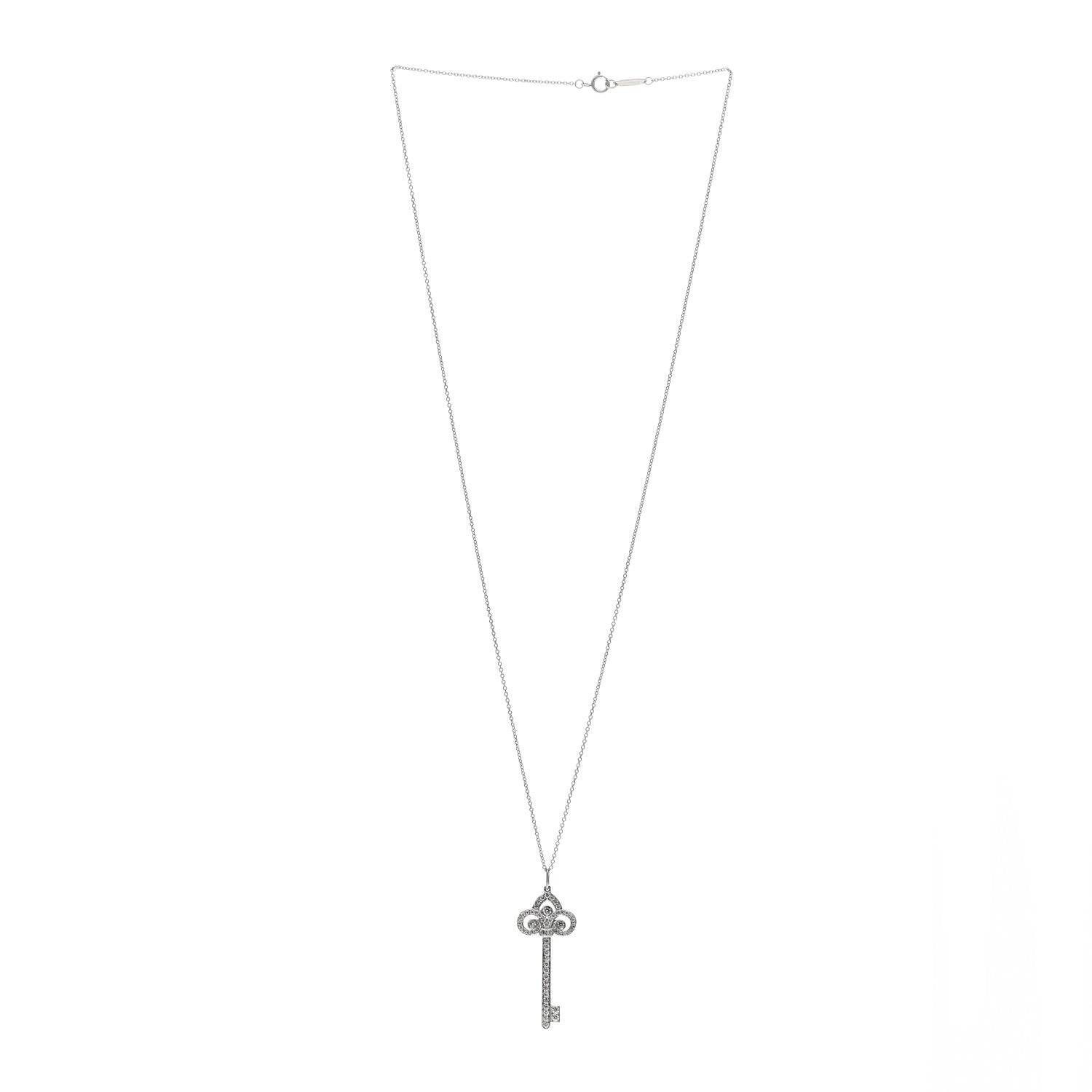 Tiffany Platinum Diamond .41ct Fleur De Lis Key Pendant Necklace 3 of 6