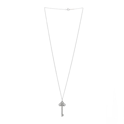 Tiffany Platinum Diamond .41ct Fleur De Lis Key Pendant Necklace 3 of 6